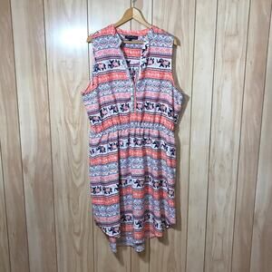 Derek Heart Multicolor Elephant Print V-Neck Sleeveless A-Line Mini Dress 2X